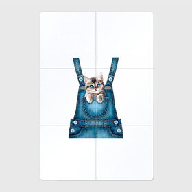 Магнитный плакат 2Х3 с принтом КОТЕНОК В КАРМАНЕ в Тюмени, Полимерный материал с магнитным слоем | 6 деталей размером 9*9 см | Тематика изображения на принте: cat | барсик | девочкам | джинсы | карман | киса | комбинезон | костюм | кот | котенок | котик | кошка | красиво | мило | мяу | одежда