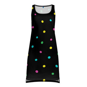 Платье-майка 3D с принтом Конфетти в Тюмени, 100% полиэстер | полуприлегающий силуэт, широкие бретели, круглый вырез горловины, удлиненный подол сзади. | веселье | конфетти | паттерн | праздник | радость | радужный | разноцветный | черный