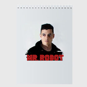 Скетчбук с принтом Mr Robot в Тюмени, 100% бумага
 | 48 листов, плотность листов — 100 г/м2, плотность картонной обложки — 250 г/м2. Листы скреплены сверху удобной пружинной спиралью | 