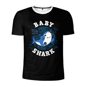Мужская футболка 3D спортивная с принтом Baby shark в Тюмени, 100% полиэстер с улучшенными характеристиками | приталенный силуэт, круглая горловина, широкие плечи, сужается к линии бедра | baby shark | daddy shark | family shark | grandma shark | grandpa shark | mommy shark | бабушка акула | дедушка акула | мама акула | отец акула | ребенок акула | семья акул