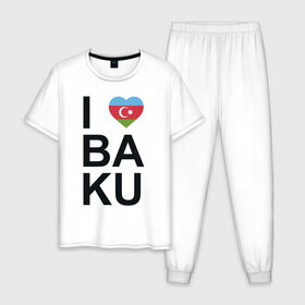 Мужская пижама хлопок с принтом Baku в Тюмени, 100% хлопок | брюки и футболка прямого кроя, без карманов, на брюках мягкая резинка на поясе и по низу штанин
 | Тематика изображения на принте: azerbaijan | baku | азербайджан | баку | герб | флаг