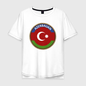 Мужская футболка хлопок Oversize с принтом Азербайджан в Тюмени, 100% хлопок | свободный крой, круглый ворот, “спинка” длиннее передней части | Тематика изображения на принте: azerbaijan | baku | азербайджан | баку | герб | флаг