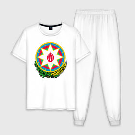 Мужская пижама хлопок с принтом Азербайджан в Тюмени, 100% хлопок | брюки и футболка прямого кроя, без карманов, на брюках мягкая резинка на поясе и по низу штанин
 | Тематика изображения на принте: azerbaijan | baku | азербайджан | баку | герб | флаг