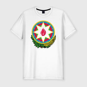 Мужская футболка хлопок Slim с принтом Азербайджан в Тюмени, 92% хлопок, 8% лайкра | приталенный силуэт, круглый вырез ворота, длина до линии бедра, короткий рукав | azerbaijan | baku | азербайджан | баку | герб | флаг