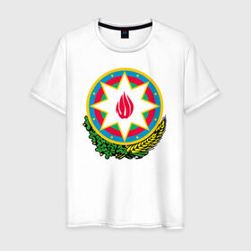 Мужская футболка хлопок с принтом Азербайджан в Тюмени, 100% хлопок | прямой крой, круглый вырез горловины, длина до линии бедер, слегка спущенное плечо. | azerbaijan | baku | азербайджан | баку | герб | флаг