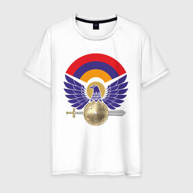 Мужская футболка хлопок с принтом Армения в Тюмени, 100% хлопок | прямой крой, круглый вырез горловины, длина до линии бедер, слегка спущенное плечо. | armenia | арарат | армения | армянин | герб | горы | гранат | лев | орнамент | снг | ссср | страна | узор | флаг | шашлык