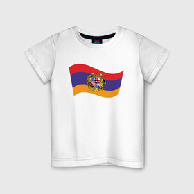 Детская футболка хлопок с принтом Армения в Тюмени, 100% хлопок | круглый вырез горловины, полуприлегающий силуэт, длина до линии бедер | armenia | арарат | армения | армянин | герб | горы | гранат | лев | орнамент | снг | ссср | страна | узор | флаг | шашлык