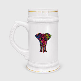 Кружка пивная с принтом Слон с орнаментом в Тюмени,  керамика (Материал выдерживает высокую температуру, стоит избегать резкого перепада температур) |  объем 630 мл | животные | звери | орнамент | слон