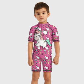 Детский купальный костюм 3D с принтом Единорог в Тюмени, Полиэстер 85%, Спандекс 15% | застежка на молнии на спине | веселые картинки | единорог | единорожка | звезды | милый единорог | паттерн | пони | радуга