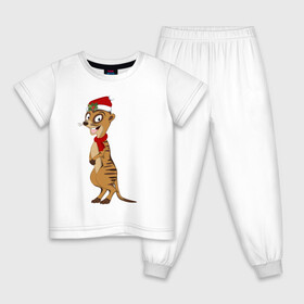 Детская пижама хлопок с принтом Новогодний сурикат в Тюмени, 100% хлопок |  брюки и футболка прямого кроя, без карманов, на брюках мягкая резинка на поясе и по низу штанин
 | 2021 | дикая природа | животное | зверь | зима | милый | новый год | подарок | праздничный сурикат | смешной | сурикат | улыбается