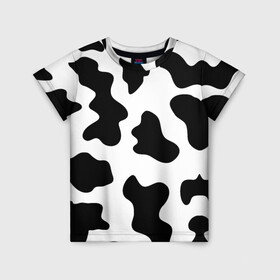 Детская футболка 3D с принтом Му-му в Тюмени, 100% гипоаллергенный полиэфир | прямой крой, круглый вырез горловины, длина до линии бедер, чуть спущенное плечо, ткань немного тянется | абстракция | бык | кожа коровы | корова | му му | пятна | черно белое | черно белые пятна
