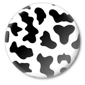 Значок с принтом Му-му в Тюмени,  металл | круглая форма, металлическая застежка в виде булавки | абстракция | бык | кожа коровы | корова | му му | пятна | черно белое | черно белые пятна