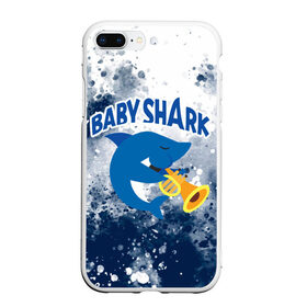 Чехол для iPhone 7Plus/8 Plus матовый с принтом BABY SHARK БЭБИ ШАРК в Тюмени, Силикон | Область печати: задняя сторона чехла, без боковых панелей | Тематика изображения на принте: baby shark | babysharkchallenge | shark | акула baby shark | акуленок | аула | бэби шарк | песня