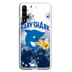 Чехол для Honor 20 с принтом BABY SHARK БЭБИ ШАРК в Тюмени, Силикон | Область печати: задняя сторона чехла, без боковых панелей | Тематика изображения на принте: baby shark | babysharkchallenge | shark | акула baby shark | акуленок | аула | бэби шарк | песня