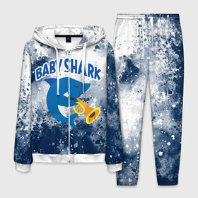 Мужской костюм 3D с принтом BABY SHARK БЭБИ ШАРК в Тюмени, 100% полиэстер | Манжеты и пояс оформлены тканевой резинкой, двухслойный капюшон со шнурком для регулировки, карманы спереди | Тематика изображения на принте: baby shark | babysharkchallenge | shark | акула baby shark | акуленок | аула | бэби шарк | песня