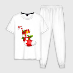 Мужская пижама хлопок с принтом Christmas sock 2021 в Тюмени, 100% хлопок | брюки и футболка прямого кроя, без карманов, на брюках мягкая резинка на поясе и по низу штанин
 | 