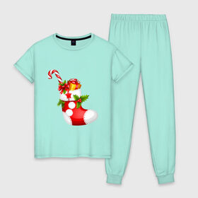 Женская пижама хлопок с принтом Christmas sock 2021 в Тюмени, 100% хлопок | брюки и футболка прямого кроя, без карманов, на брюках мягкая резинка на поясе и по низу штанин | 