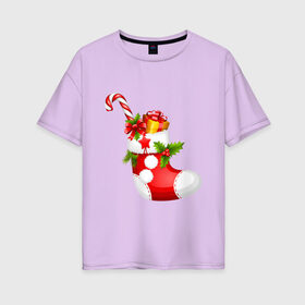 Женская футболка хлопок Oversize с принтом Christmas sock 2021 в Тюмени, 100% хлопок | свободный крой, круглый ворот, спущенный рукав, длина до линии бедер
 | 