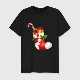 Мужская футболка хлопок Slim с принтом Christmas sock 2021 в Тюмени, 92% хлопок, 8% лайкра | приталенный силуэт, круглый вырез ворота, длина до линии бедра, короткий рукав | Тематика изображения на принте: 