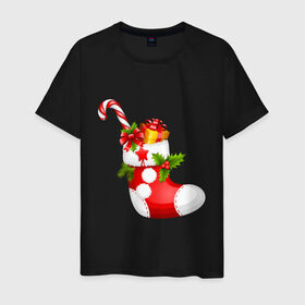 Мужская футболка хлопок с принтом Christmas sock 2021 в Тюмени, 100% хлопок | прямой крой, круглый вырез горловины, длина до линии бедер, слегка спущенное плечо. | Тематика изображения на принте: 
