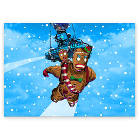 Поздравительная открытка с принтом Пряничный человек в Тюмени, 100% бумага | плотность бумаги 280 г/м2, матовая, на обратной стороне линовка и место для марки
 | Тематика изображения на принте: 2020 | 2021 | christmas | cookie | dabb | epic games | fortnite | gingerbread man | new year | santa clause | skin | year | год | даб | дэб | игры | новогодний | новый год | печенье | пряник | пряничный человечек | рождество | санта клаус | скин | фортнай