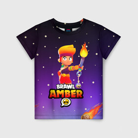 Детская футболка 3D с принтом BRAWL STARS AMBER. в Тюмени, 100% гипоаллергенный полиэфир | прямой крой, круглый вырез горловины, длина до линии бедер, чуть спущенное плечо, ткань немного тянется | Тематика изображения на принте: 8 bit | amber | brawl stars | colette | crow | gale | leon | max | mecha | mecha crow | mr.p | sally leon | shark | tara | virus 8 bit | werewolf leon | акула | амбер | берли | бравл старс | ворон | коллет | макс | оборотень