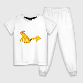 Детская пижама хлопок с принтом Пикачу в Тюмени, 100% хлопок |  брюки и футболка прямого кроя, без карманов, на брюках мягкая резинка на поясе и по низу штанин
 | аниме | капибара | пикачу | покемон | покемоны