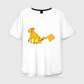 Мужская футболка хлопок Oversize с принтом Пикачу в Тюмени, 100% хлопок | свободный крой, круглый ворот, “спинка” длиннее передней части | аниме | капибара | пикачу | покемон | покемоны