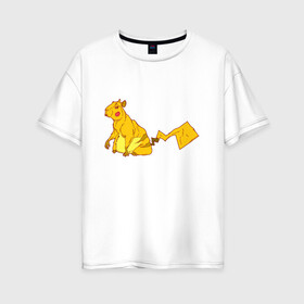Женская футболка хлопок Oversize с принтом Пикачу в Тюмени, 100% хлопок | свободный крой, круглый ворот, спущенный рукав, длина до линии бедер
 | аниме | капибара | пикачу | покемон | покемоны