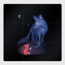 Магнитный плакат 3Х3 с принтом Лиса и ее дух в Тюмени, Полимерный материал с магнитным слоем | 9 деталей размером 9*9 см | Тематика изображения на принте: fox | moon | stars | дух | звезды | лес | леса | лиса | лиса и лес | лисичка | лисичка в лесу | лисички в космосе | лисы | луна | небо | ночное небо | с лисами | темнота