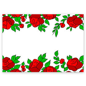 Поздравительная открытка с принтом Scarlet Roses в Тюмени, 100% бумага | плотность бумаги 280 г/м2, матовая, на обратной стороне линовка и место для марки
 | fashion flowers | fashion girl | love | букет | бутоны | жена | красные цветы | лепестки | летние | лето | листья | лучшая | люблю | мама | подарок | природа | растения | розочка | розы | сюрприз | узор | цветок | цветочки