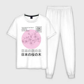 Мужская пижама хлопок с принтом Sakura в Тюмени, 100% хлопок | брюки и футболка прямого кроя, без карманов, на брюках мягкая резинка на поясе и по низу штанин
 | 2020 | абстракция | граффити | сакура | стиль | тренд | уличный стиль | урбан