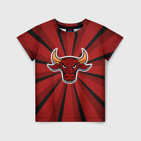 Детская футболка 3D с принтом Красный бык в Тюмени, 100% гипоаллергенный полиэфир | прямой крой, круглый вырез горловины, длина до линии бедер, чуть спущенное плечо, ткань немного тянется | Тематика изображения на принте: буйвол | бык | год быка | голова быка | злой бык | рога | рогатое животное