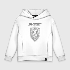 Детское худи Oversize хлопок с принтом SKILLET в Тюмени, френч-терри — 70% хлопок, 30% полиэстер. Мягкий теплый начес внутри —100% хлопок | боковые карманы, эластичные манжеты и нижняя кромка, капюшон на магнитной кнопке | Тематика изображения на принте: skillet | skillet 2020 | skillet hero | skillet monster | skillet rose | группа skillet | скелет