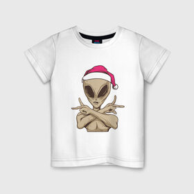 Детская футболка хлопок с принтом Alien Santa в Тюмени, 100% хлопок | круглый вырез горловины, полуприлегающий силуэт, длина до линии бедер | Тематика изображения на принте: 