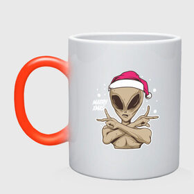 Кружка хамелеон с принтом Alien Santa в Тюмени, керамика | меняет цвет при нагревании, емкость 330 мл | Тематика изображения на принте: 