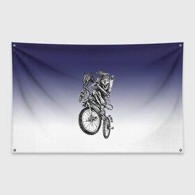 Флаг-баннер с принтом BMX в Тюмени, 100% полиэстер | размер 67 х 109 см, плотность ткани — 95 г/м2; по краям флага есть четыре люверса для крепления | bike | bmx | bones | eyes | jaw | skeleton | skull | sport | велосипед | кости | пасть | скелет | спорт | череп