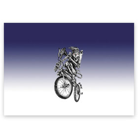 Поздравительная открытка с принтом BMX в Тюмени, 100% бумага | плотность бумаги 280 г/м2, матовая, на обратной стороне линовка и место для марки
 | bike | bmx | bones | eyes | jaw | skeleton | skull | sport | велосипед | кости | пасть | скелет | спорт | череп