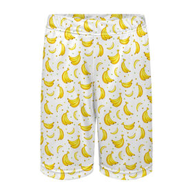 Детские спортивные шорты 3D с принтом Банановый рай в Тюмени,  100% полиэстер
 | пояс оформлен широкой мягкой резинкой, ткань тянется
 | Тематика изображения на принте: bananas | circle | fruit | pattern | бананы | кружок | узор | фрукт