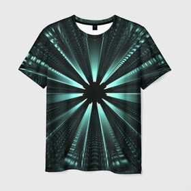 Мужская футболка 3D с принтом фантастический туннель в Тюмени, 100% полиэфир | прямой крой, круглый вырез горловины, длина до линии бедер | Тематика изображения на принте: градиент | дыра | иллюзия | корридор | лучи | сквозь | туннель | фантастика | фантастический туннель