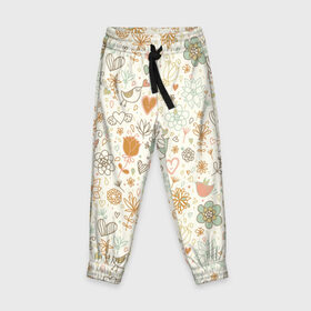 Детские брюки 3D с принтом весна в Тюмени, 100% полиэстер | манжеты по низу, эластичный пояс регулируется шнурком, по бокам два кармана без застежек, внутренняя часть кармана из мелкой сетки | птички | сердечки | цветы