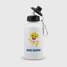 Бутылка спортивная с принтом Baby Shark Рисунок на спине в Тюмени, металл | емкость — 500 мл, в комплекте две пластиковые крышки и карабин для крепления | Тематика изображения на принте: 
