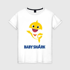 Женская футболка хлопок с принтом Baby Shark Рисунок на спине в Тюмени, 100% хлопок | прямой крой, круглый вырез горловины, длина до линии бедер, слегка спущенное плечо | Тематика изображения на принте: 