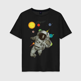 Женская футболка хлопок Oversize с принтом Астронавт в Тюмени, 100% хлопок | свободный крой, круглый ворот, спущенный рукав, длина до линии бедер
 | sun | астронавт | галактика | космос | планеты