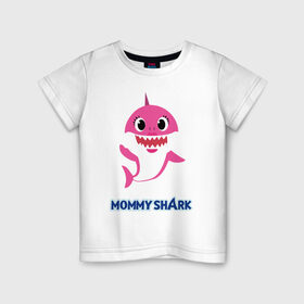 Детская футболка хлопок с принтом Baby Shark Mommy в Тюмени, 100% хлопок | круглый вырез горловины, полуприлегающий силуэт, длина до линии бедер | 