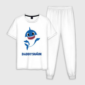 Мужская пижама хлопок с принтом Baby Shark Daddy в Тюмени, 100% хлопок | брюки и футболка прямого кроя, без карманов, на брюках мягкая резинка на поясе и по низу штанин
 | 