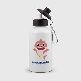 Бутылка спортивная с принтом Baby Shark Grandma в Тюмени, металл | емкость — 500 мл, в комплекте две пластиковые крышки и карабин для крепления | Тематика изображения на принте: 