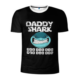 Мужская футболка 3D спортивная с принтом Daddy shark в Тюмени, 100% полиэстер с улучшенными характеристиками | приталенный силуэт, круглая горловина, широкие плечи, сужается к линии бедра | Тематика изображения на принте: baby shark | daddy shark | family shark | grandma shark | grandpa shark | mommy shark | бабушка акула | дедушка акула | мама акула | отец акула | ребенок акула | семья акул