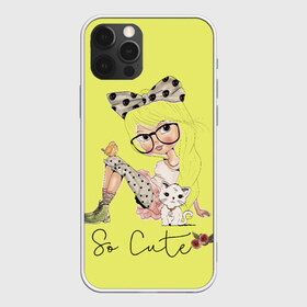 Чехол для iPhone 12 Pro Max с принтом Милашка в Тюмени, Силикон |  | Тематика изображения на принте: девочка в очках | девочка с котёнком | милашка. | милый рисунок | нежность | позитив