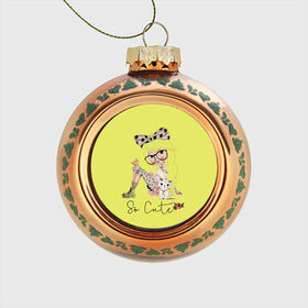 Стеклянный ёлочный шар с принтом Милашка в Тюмени, Стекло | Диаметр: 80 мм | девочка в очках | девочка с котёнком | милашка. | милый рисунок | нежность | позитив